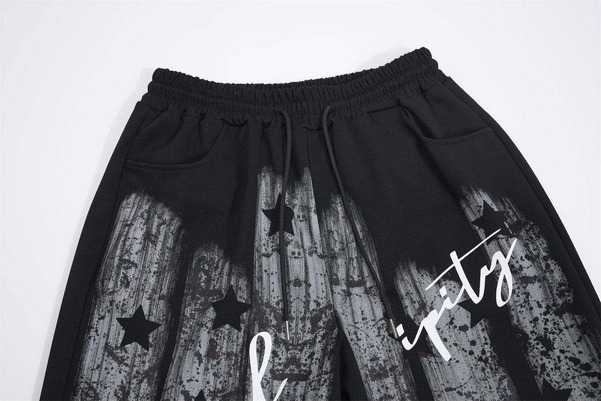 FANYE GRAFFITI PRINTED WIDE LEG PANTS; Black; design detail