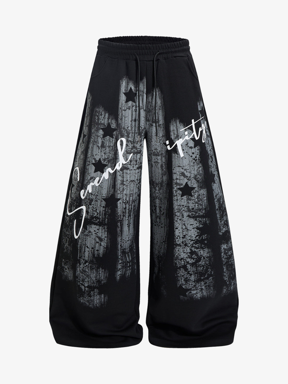 FANYE GRAFFITI PRINTED WIDE LEG PANTS; Black; front view