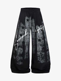 FANYE GRAFFITI PRINTED WIDE LEG PANTS; Black; front view