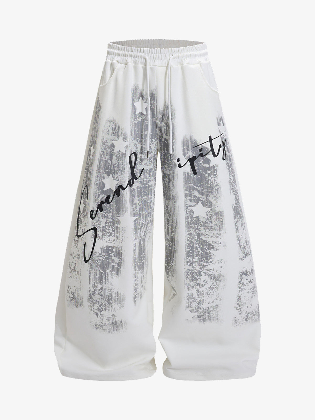 FANYE GRAFFITI PRINTED WIDE LEG PANTS; Gray; front view
