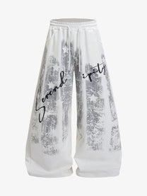 FANYE GRAFFITI PRINTED WIDE LEG PANTS; Gray; front view