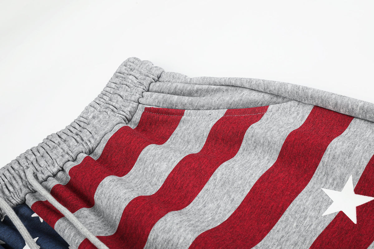 GEESAS STAR FLAG BAGGY BARREL SWEATPANTS; Gray; design detail