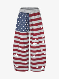 GEESAS STAR FLAG BAGGY BARREL SWEATPANTS; Gray; front view
