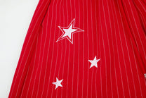 GEESAS STAR EMBROIDERY BAGGY BARREL SWEATPANTS; Red; design detail