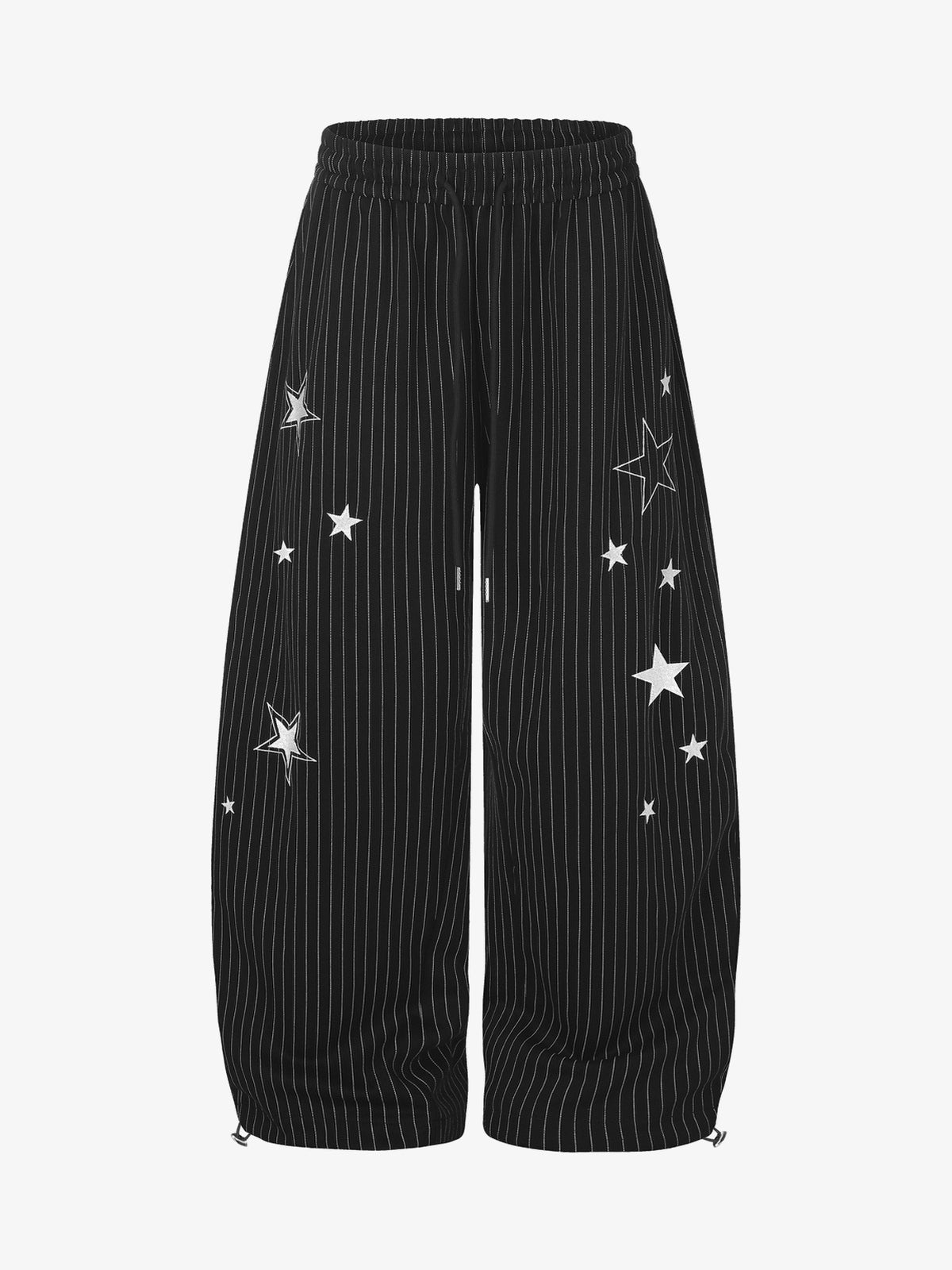GEESAS STAR EMBROIDERY BAGGY BARREL SWEATPANTS; Black; front view