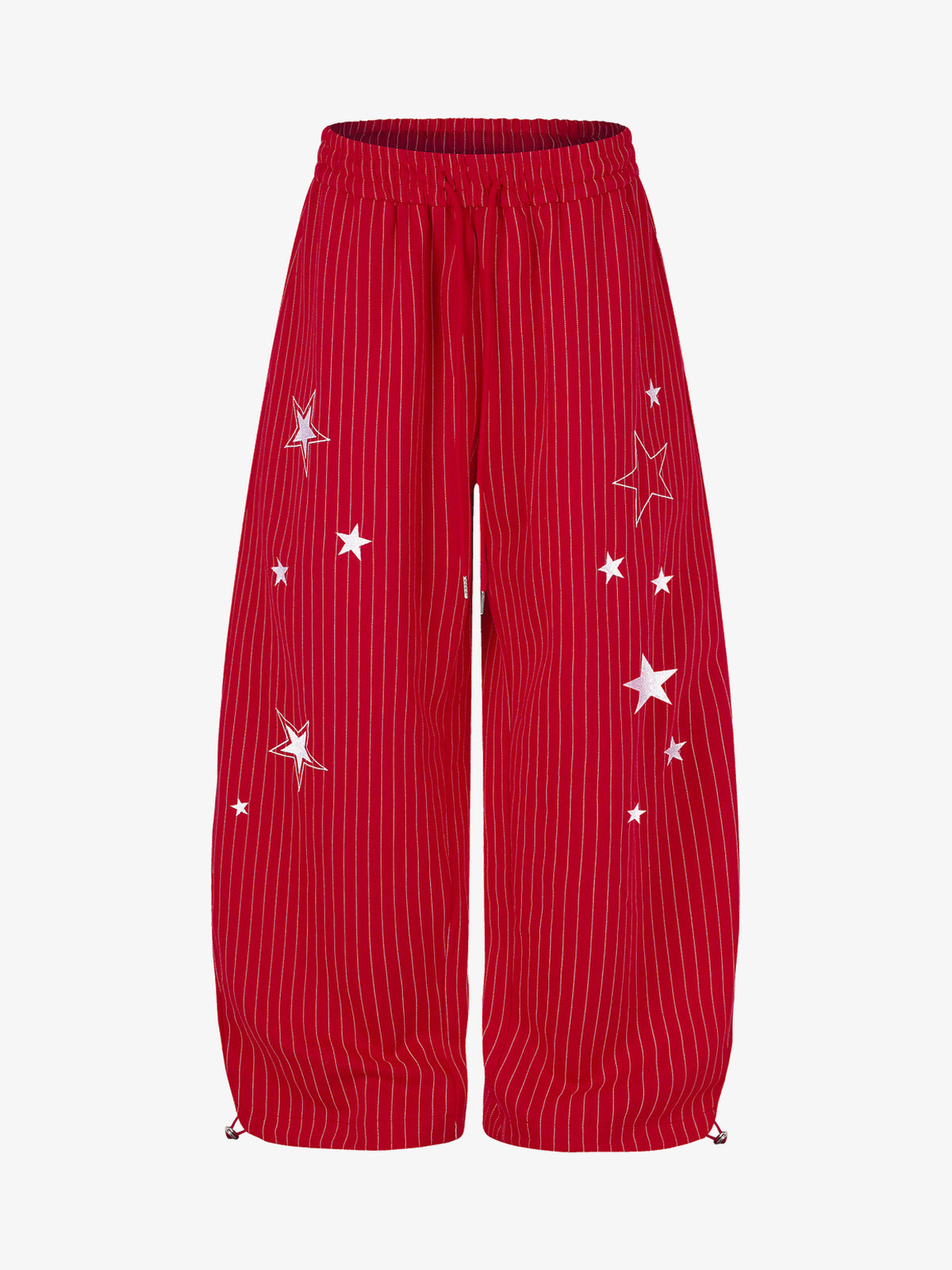 GEESAS STAR EMBROIDERY BAGGY BARREL SWEATPANTS; Red; front view