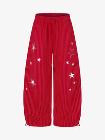 GEESAS STAR EMBROIDERY BAGGY BARREL SWEATPANTS; Red; front view