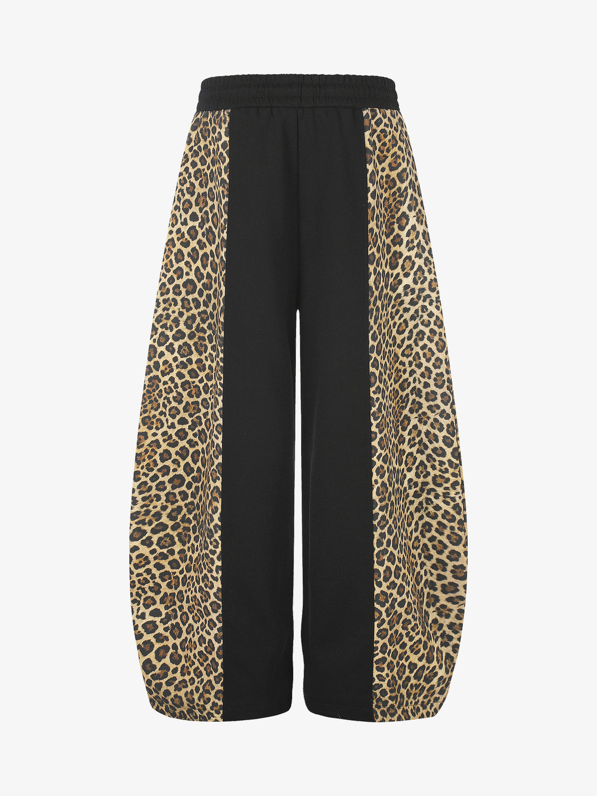 GEESAS LEOPARD PANEL BAGGY BARREL SWEATPANTS; Black; back view