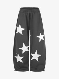 GEESAS STAR APPLIQUE BAGGY BARREL SWEATPANTS; Black; front view