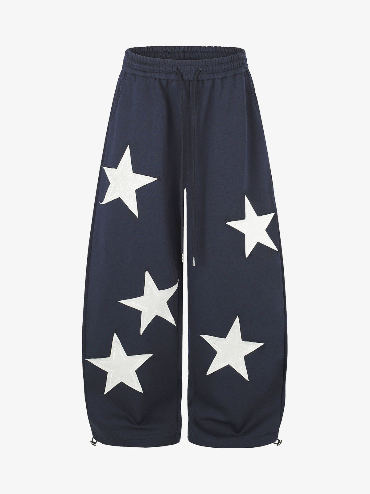 GEESAS STAR APPLIQUE BAGGY BARREL SWEATPANTS; Blue; front view