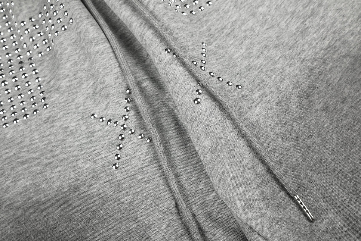 GEESAS STUDDED WASHED BAGGY BARREL SWEATPANTS; Gray; design detail