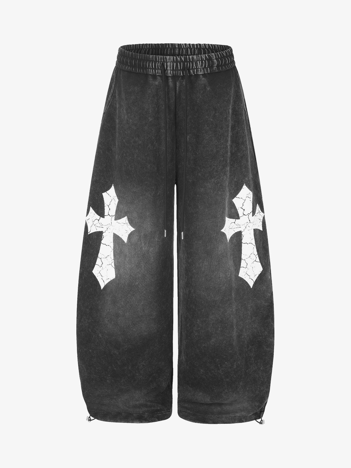 GEESAS WASHED CROSS WIDE LEG SWEATPANTS; Black; front view