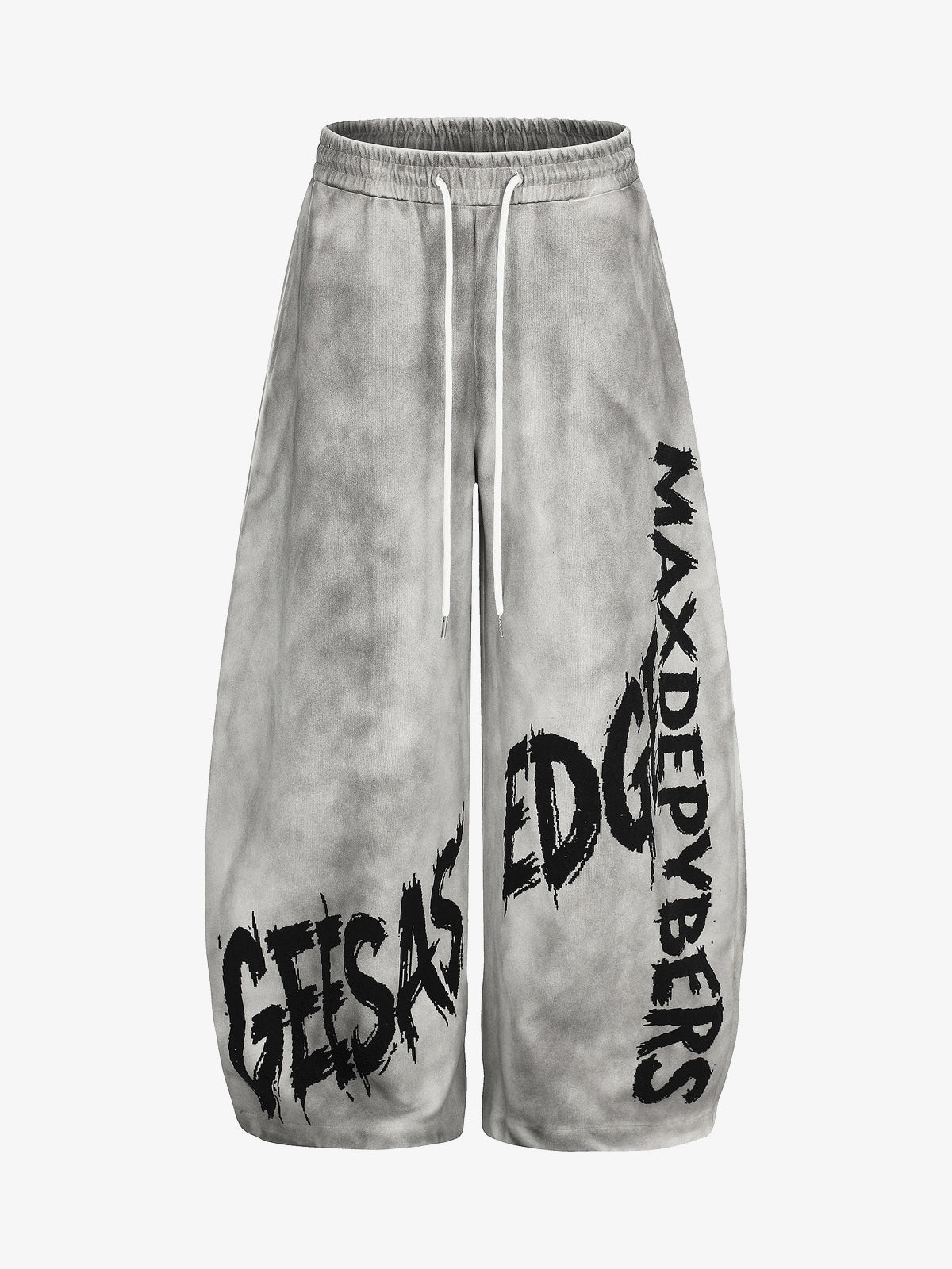 GEESAS DIAGONAL LETTER GRAPHIC SWEATPANTS; Gray; front view