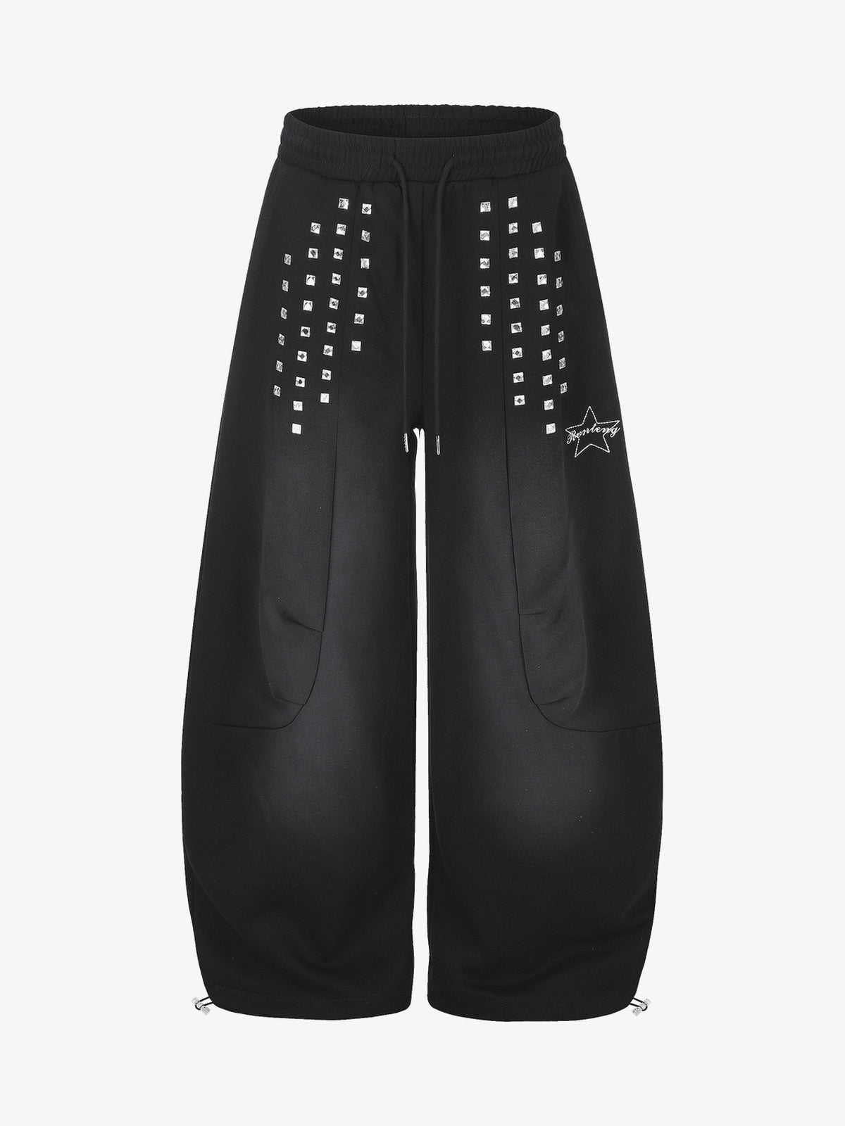 GEVANN STUDDED WIDE LEG SWEATPANTS; Black; front view
