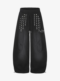 GEVANN STUDDED WIDE LEG SWEATPANTS; Black; front view