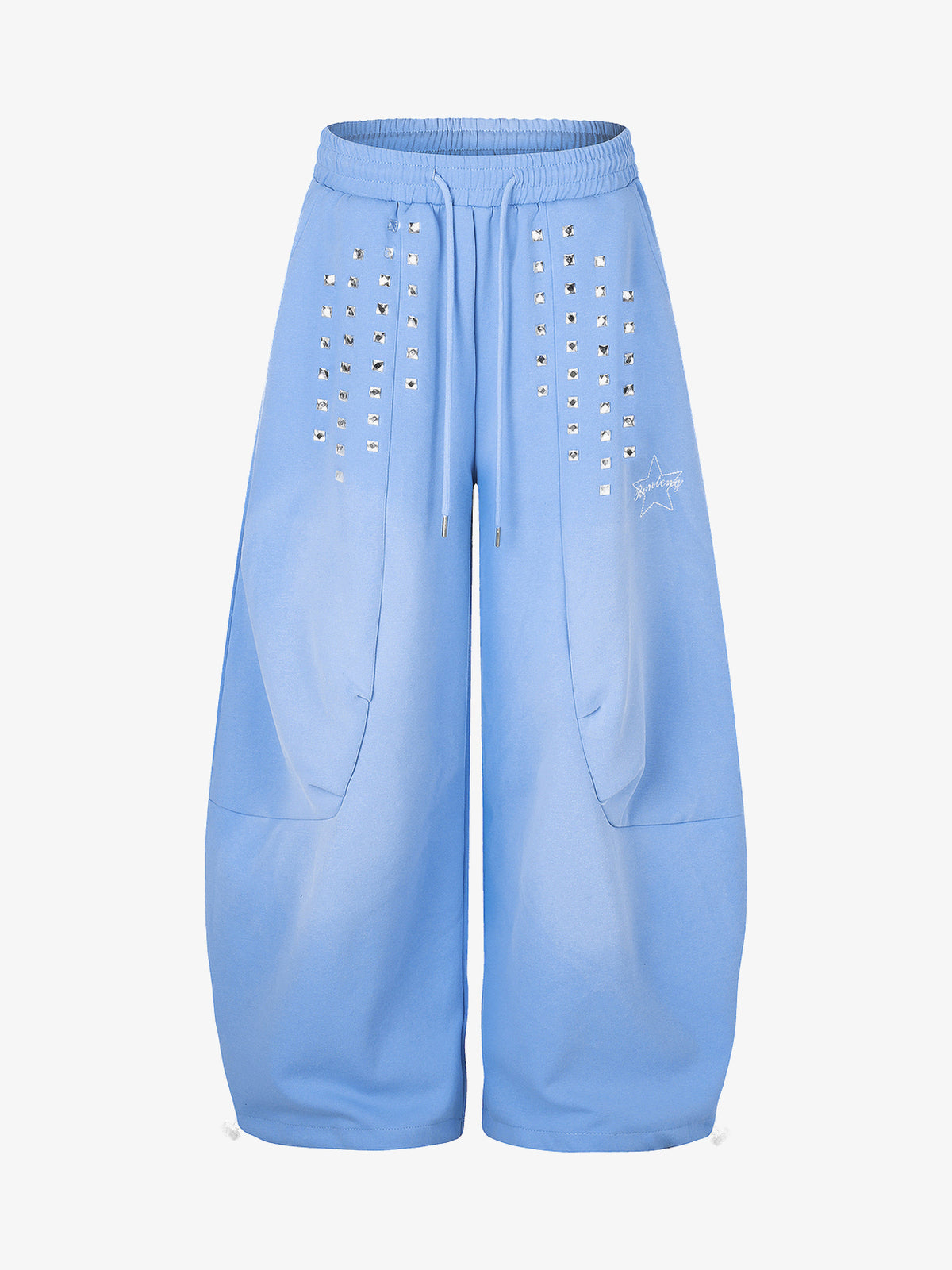 GEVANN STUDDED WIDE LEG SWEATPANTS; Blue; front view