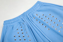 GEVANN STUDDED WIDE LEG SWEATPANTS; Blue; design detail