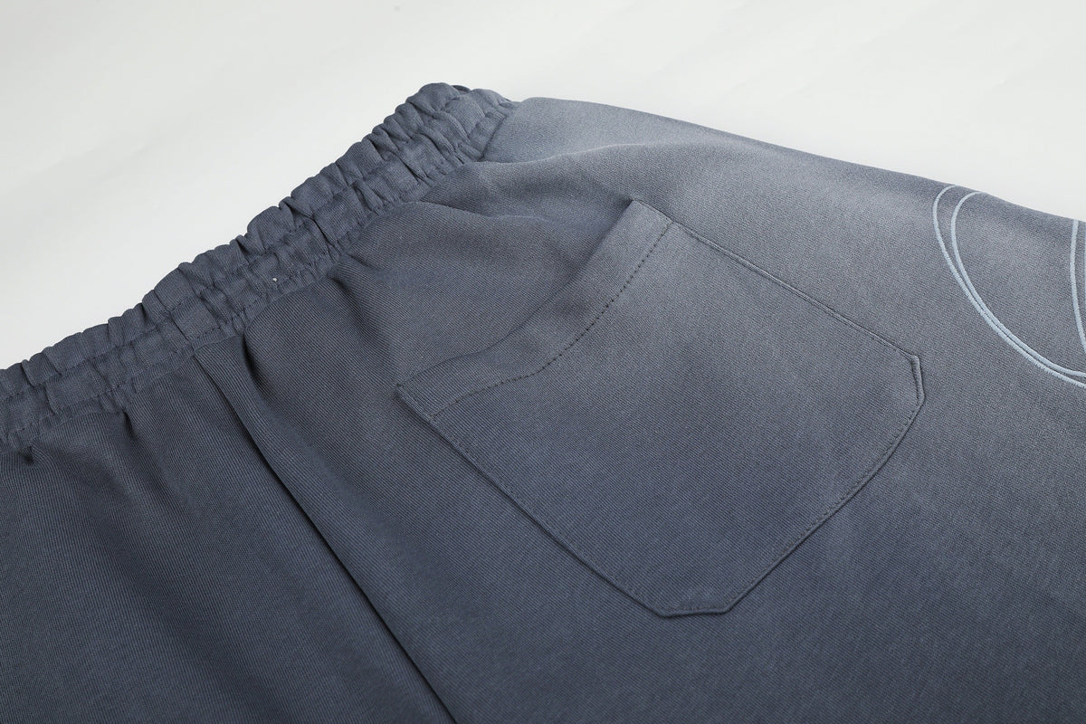 GEVANN CURVED SCRIPT WIDE PANTS; Blue; garment construction detail