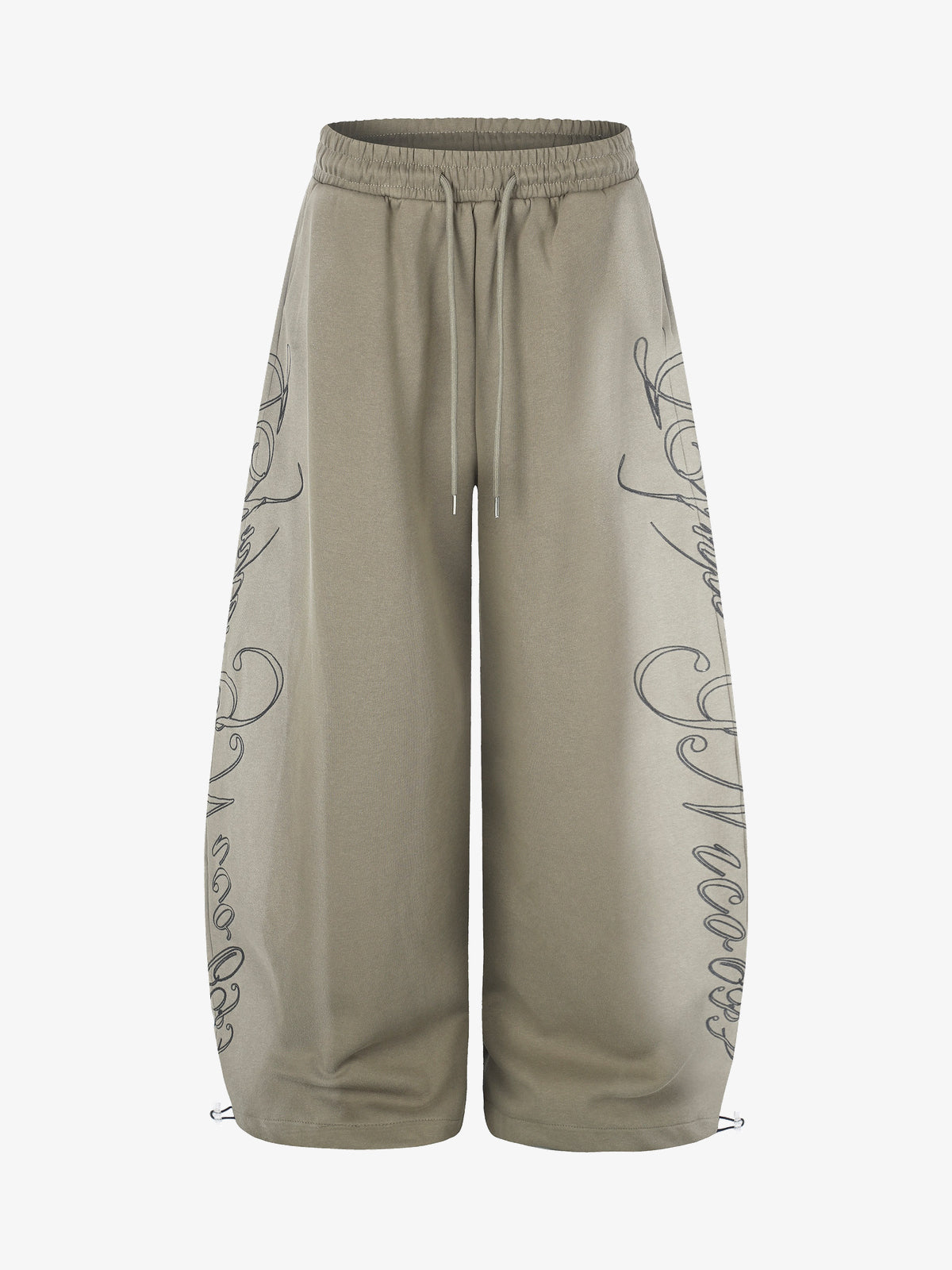 GEVANN CURVED SCRIPT WIDE PANTS; Green; front view