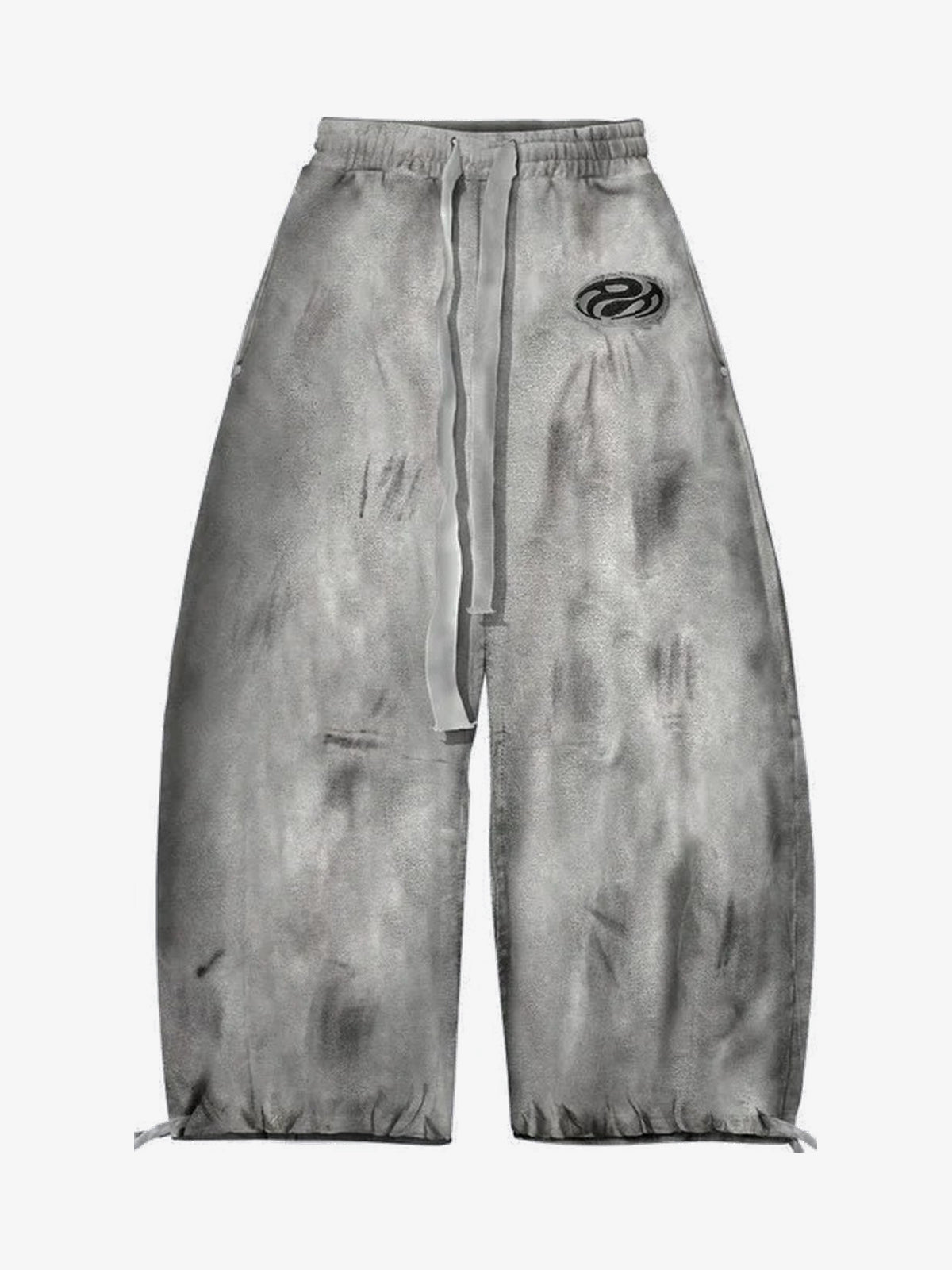 GUO WEAR WASHED CURVED LEG SWEATPANTS; Gray; front view