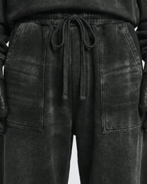 GUO WEAR WASHED ZIP HEM PANTS; Gray; garment construction detail