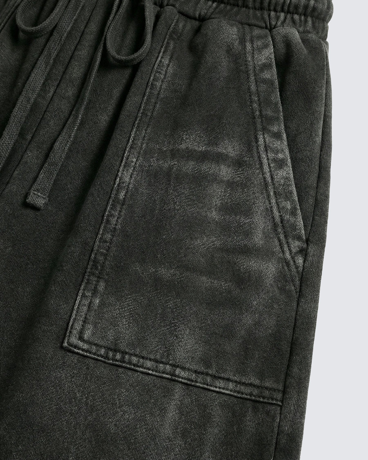 GUO WEAR WASHED ZIP HEM PANTS; Gray; garment construction detail