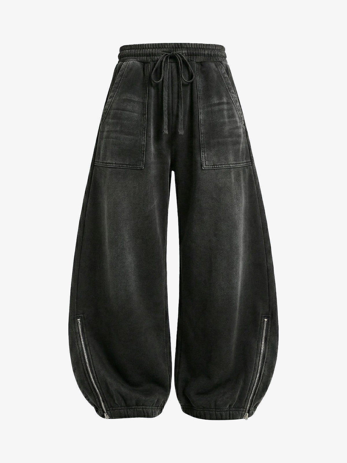 GUO WEAR WASHED ZIP HEM PANTS; Gray; front view