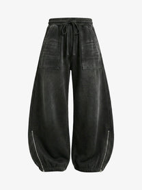 GUO WEAR WASHED ZIP HEM PANTS; Gray; front view
