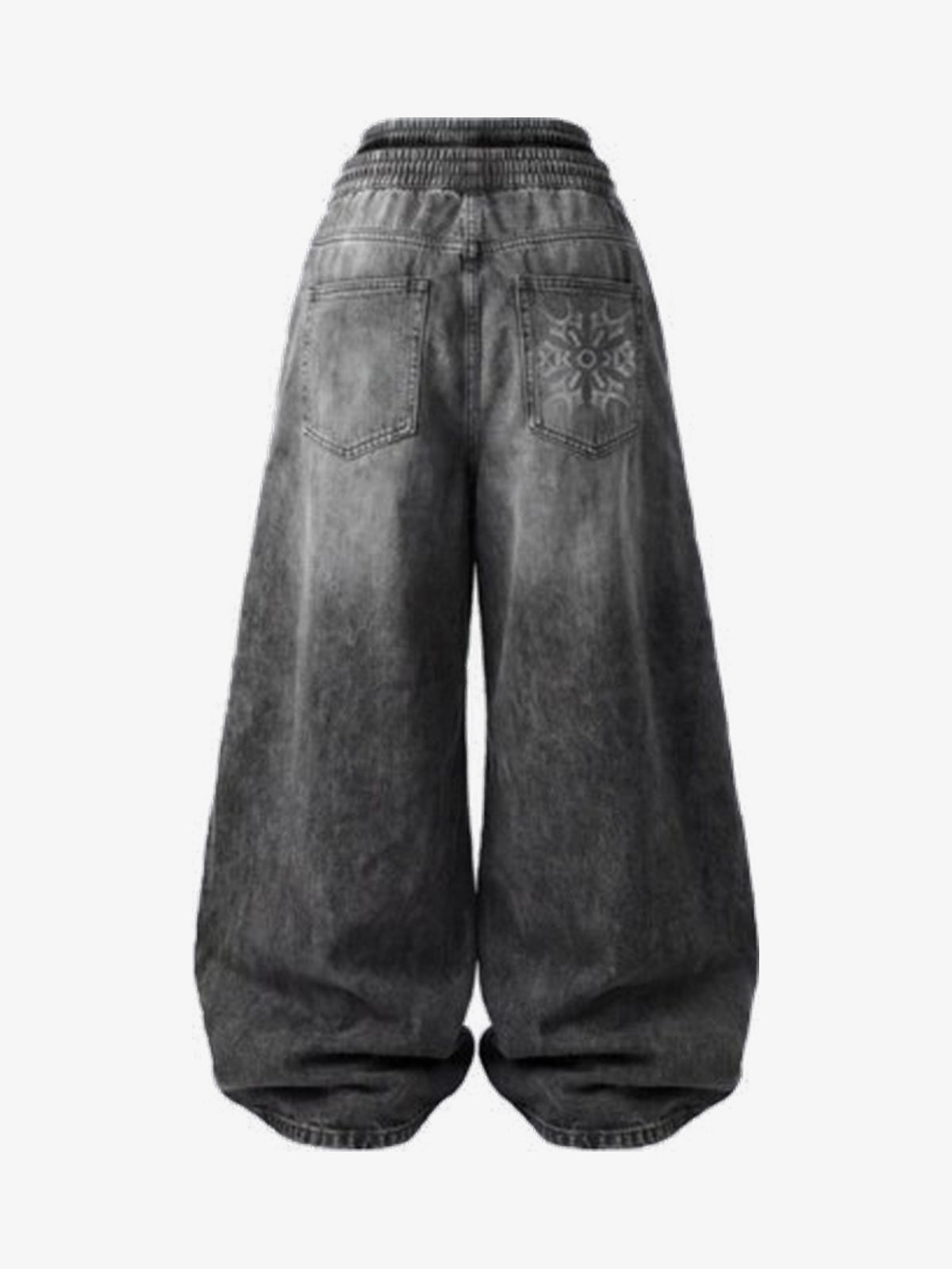 GUO WEAR WASHED DRAWSTRING WIDE LEG PANTS; Gray; back view