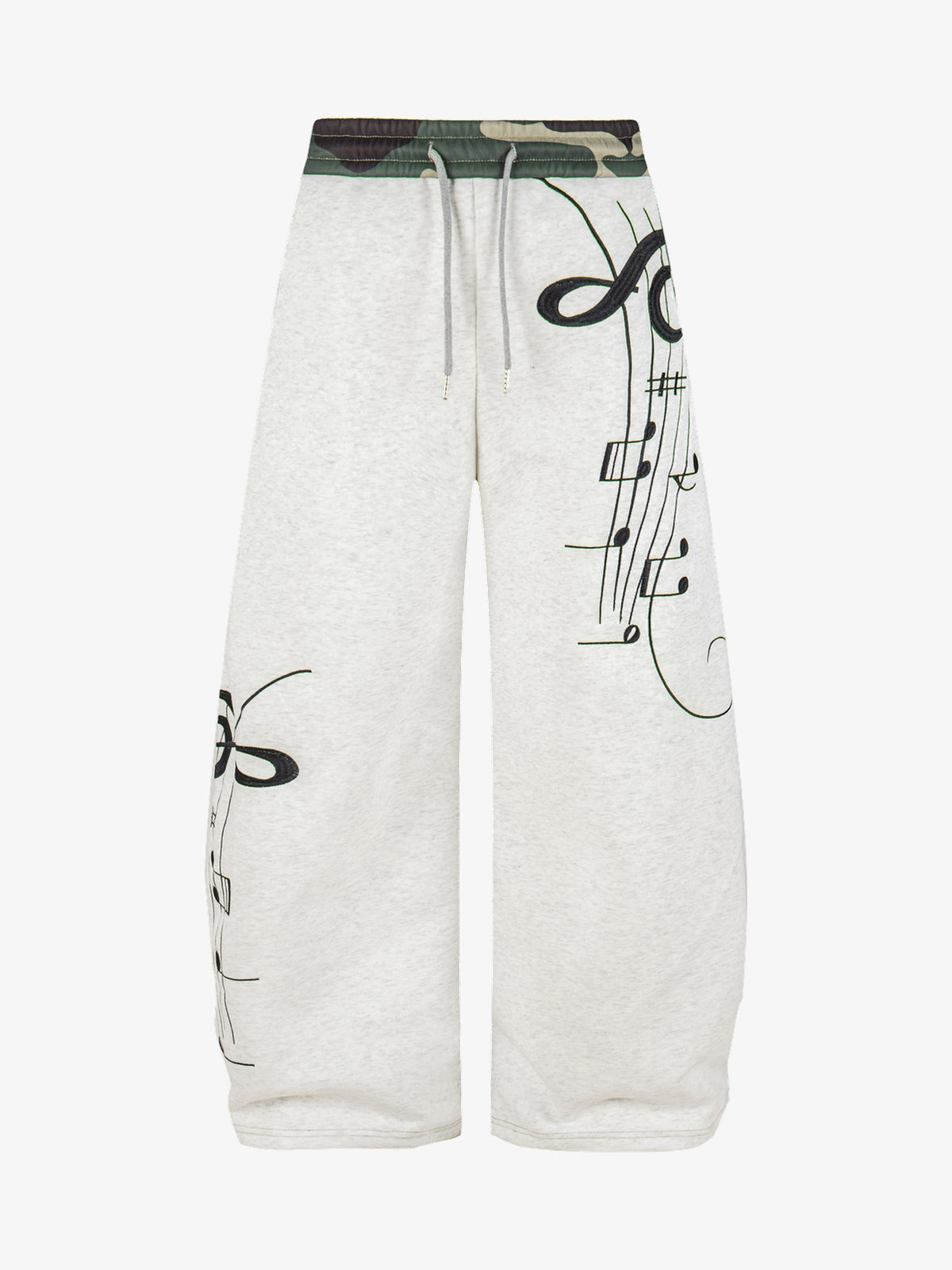 KENVIBE CAMO WAIST MUSIC NOTE SWEATPANTS; Gray; front view