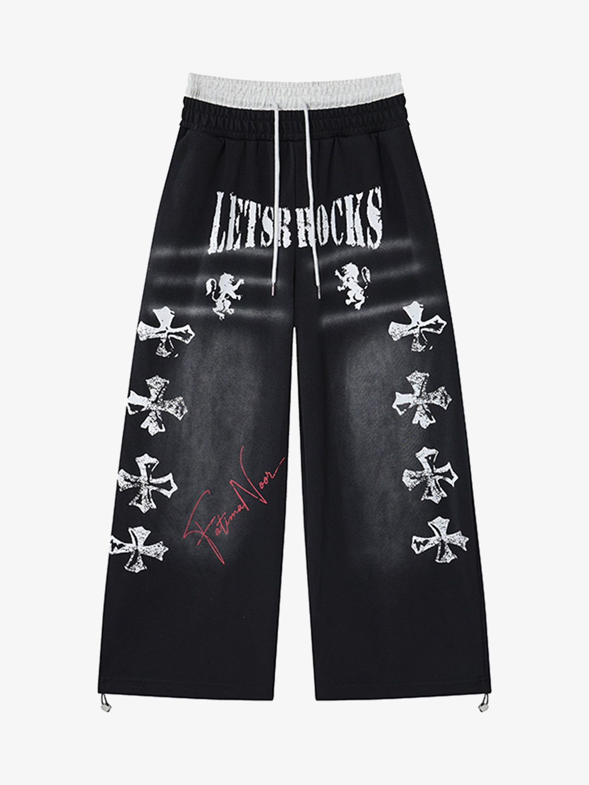 LETS ROCK CROSS SPRAY GRAPHIC SWEATPANTS; Black; front view
