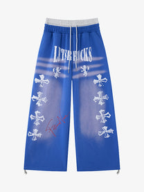 LETS ROCK CROSS SPRAY GRAPHIC SWEATPANTS; Blue; front view