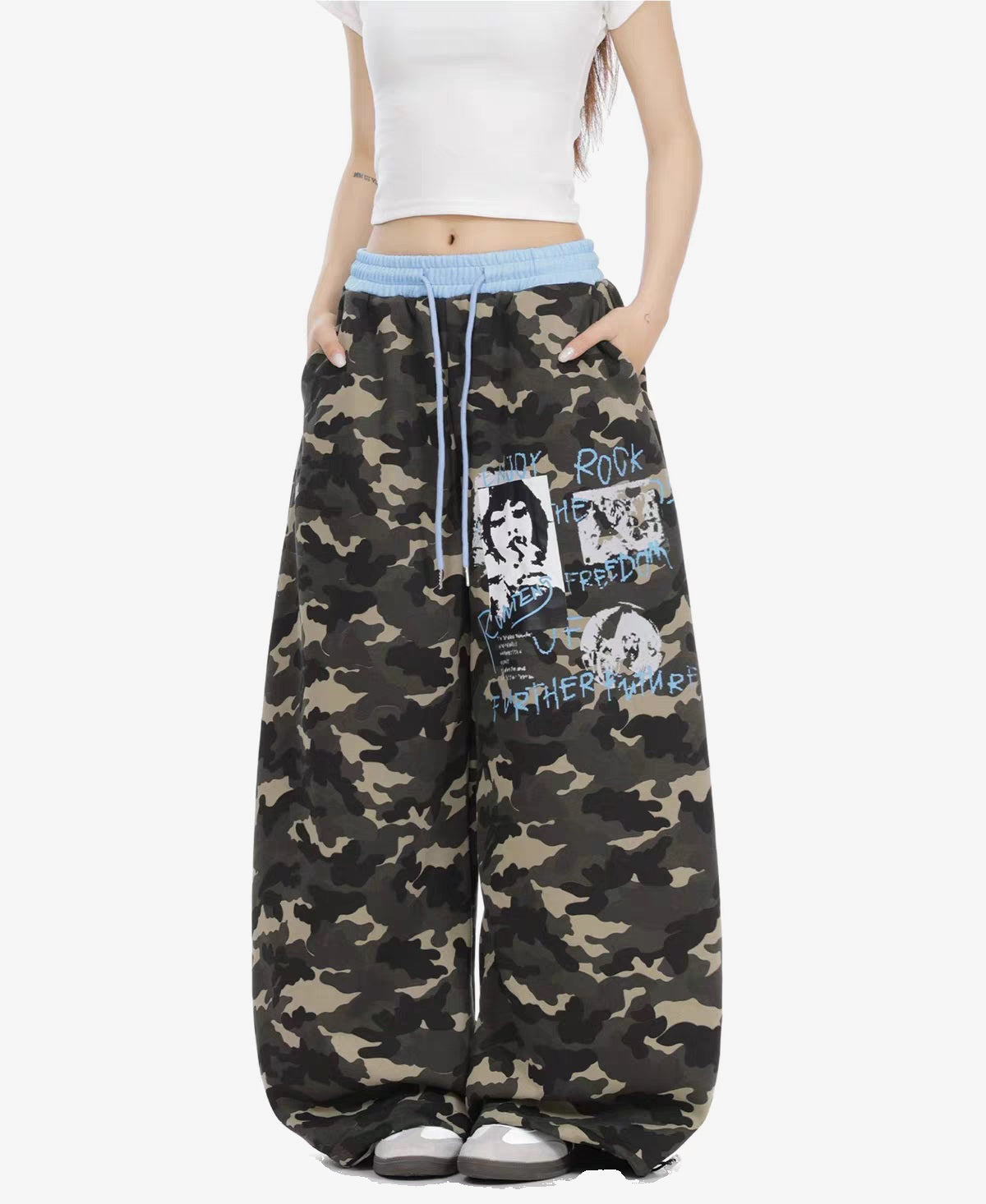LLF CAMO PORTRAIT WIDE LEG PANTS; Dark Camouflage; model view