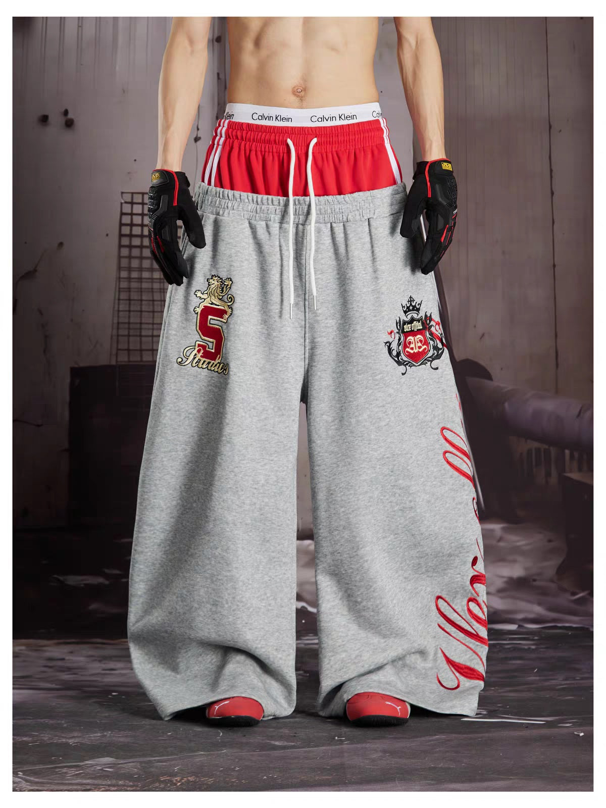 LLF NUMBER CREST GRAPHIC SWEATPANTS; Gray; model view