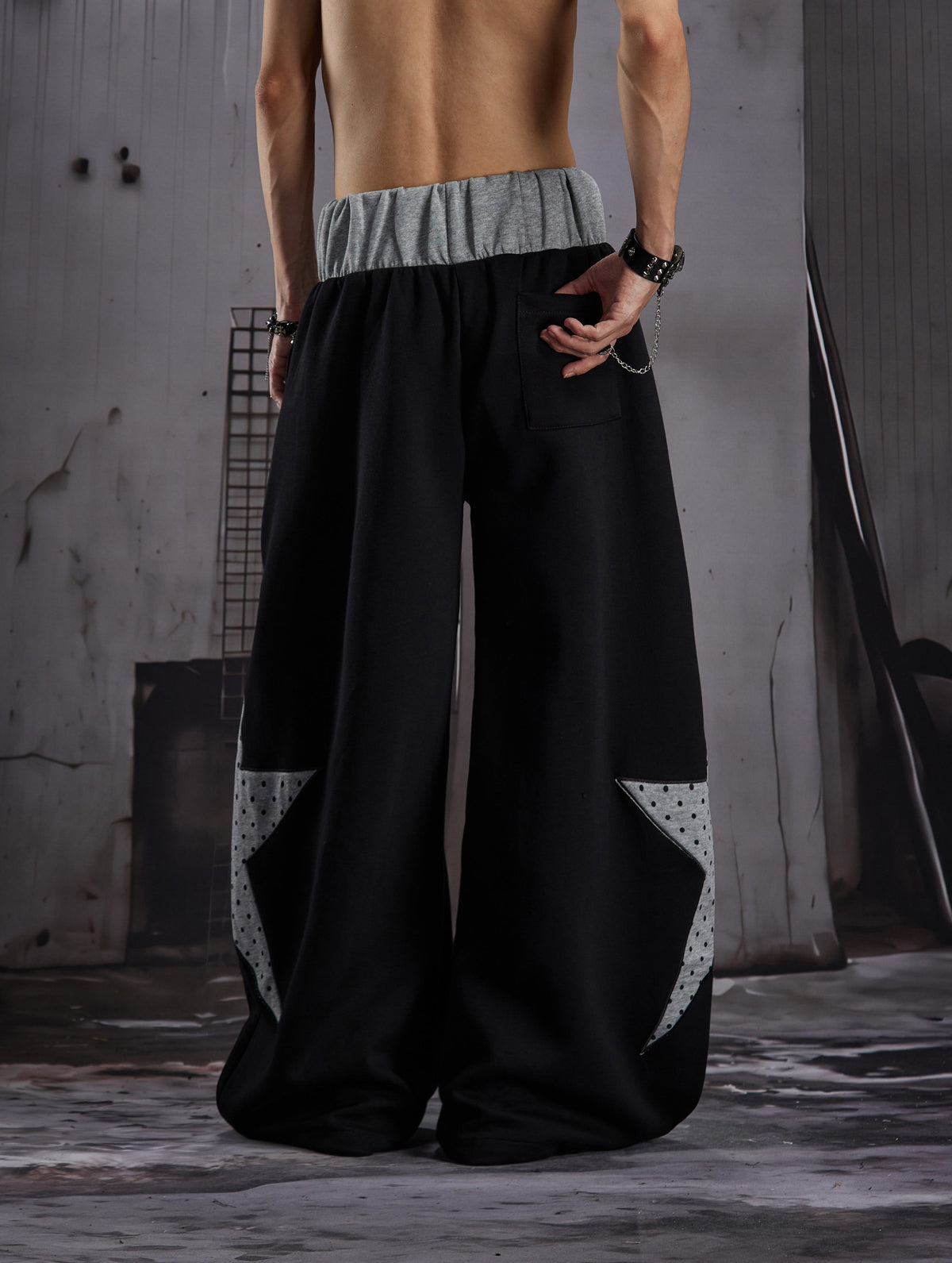 LLF STAR PANEL CONTRAST SWEATPANTS; Black; model view