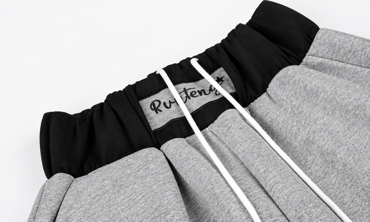 LLF STAR PANEL CONTRAST SWEATPANTS; Black, Gray; garment construction detail