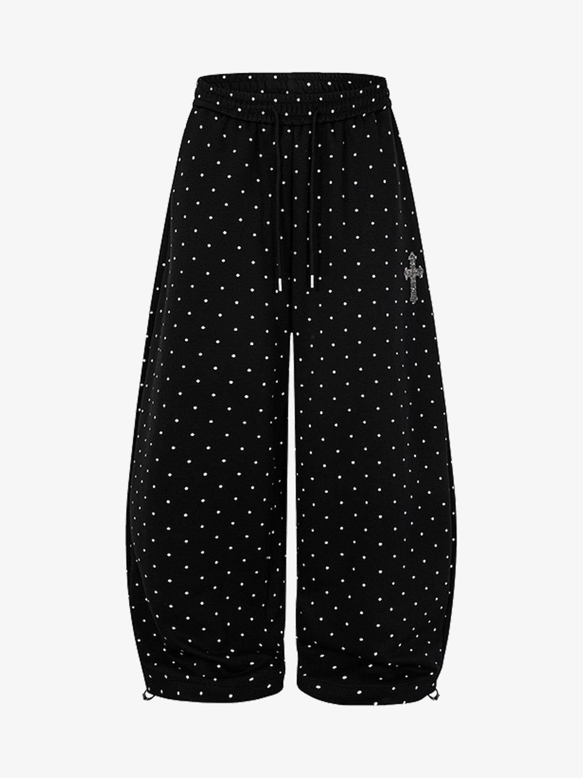 MADEGPSR POLKA DOT BAGGY SWEATPANTS; Black; front view