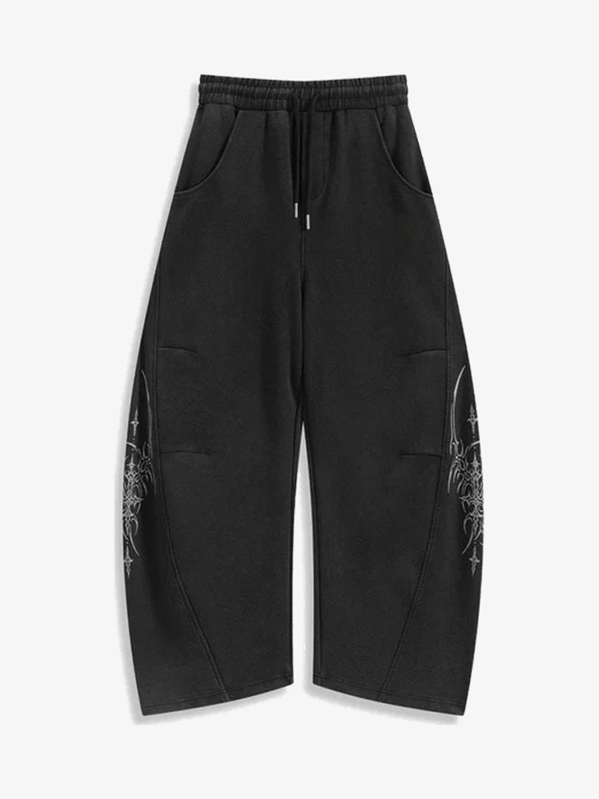 MICHINNYON BLADE BAGGY BARREL SWEATPANTS; Black; front view