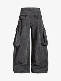 OREETA ANGLED POCKET CARGO PANTS; Black; back view