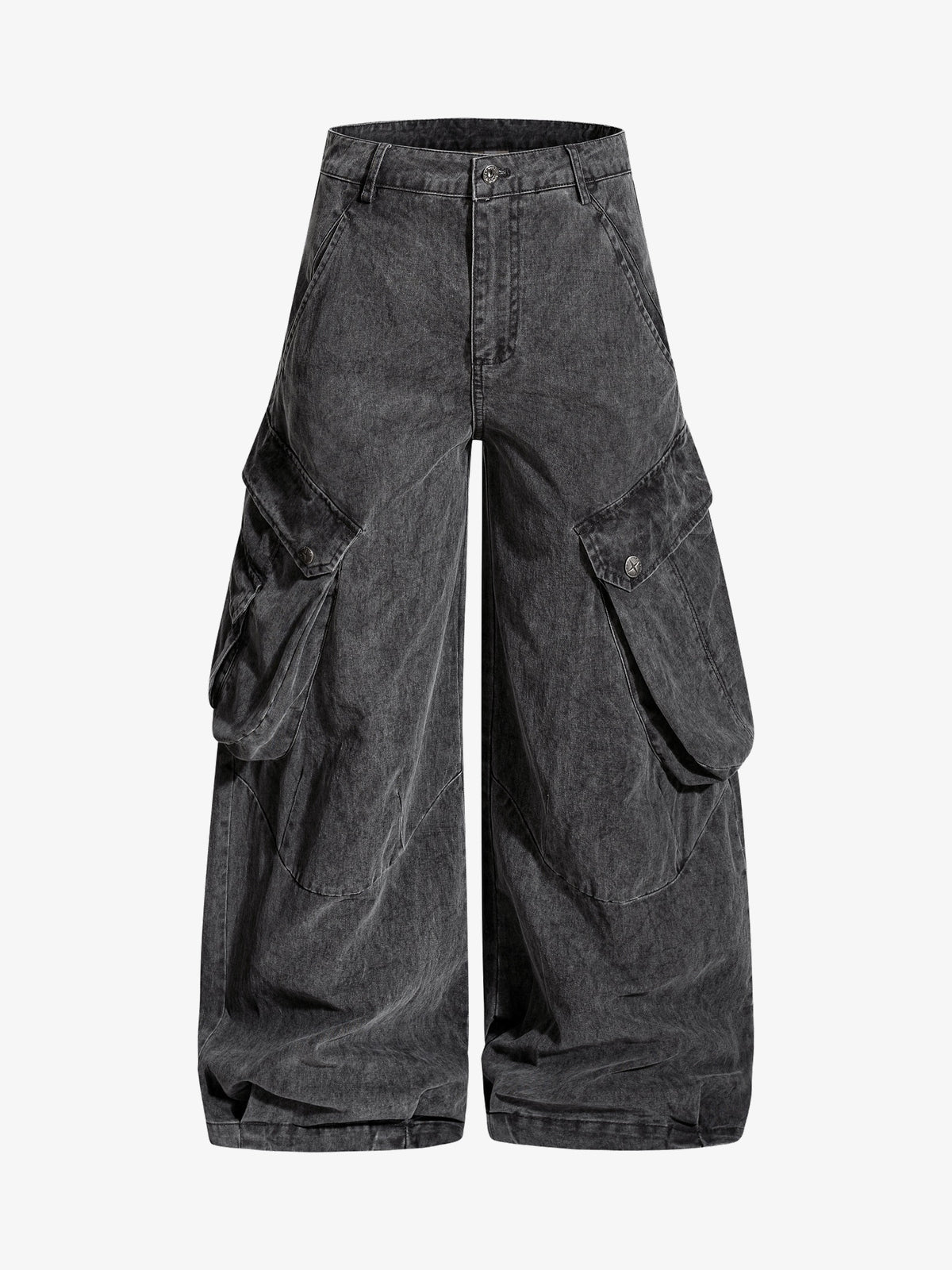 OREETA ANGLED POCKET CARGO PANTS; Black; front view