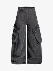 OREETA ANGLED POCKET CARGO PANTS; Black; front view