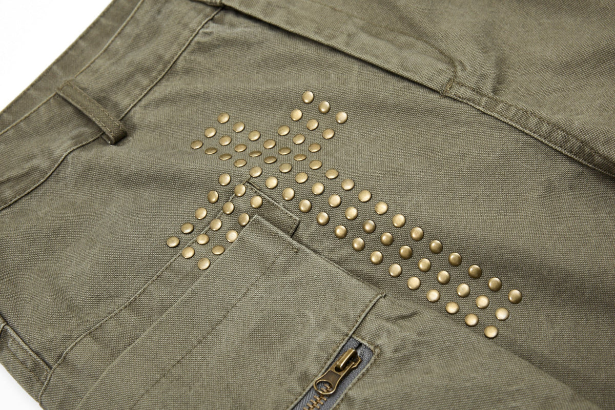 OREETA STUDDED CROSS CARGO PANTS; Green; design detail