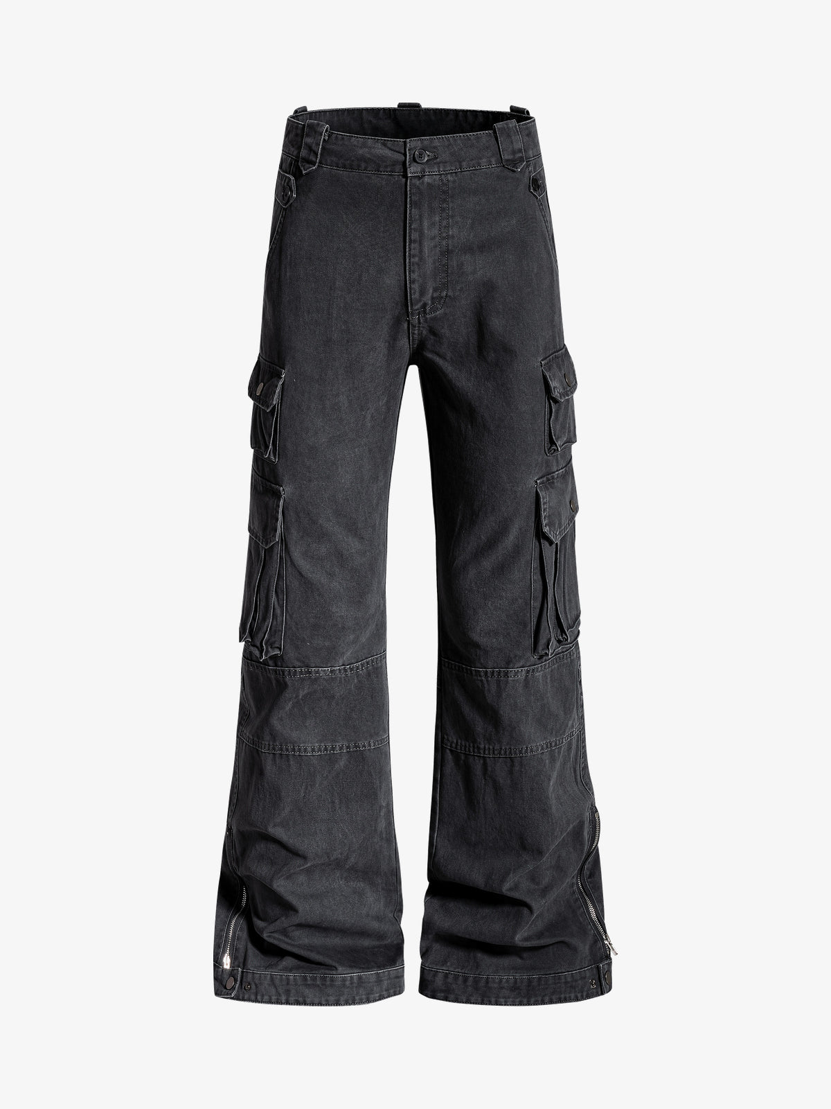 OREETA HEM ZIP CARGO PANTS; Gray; front view