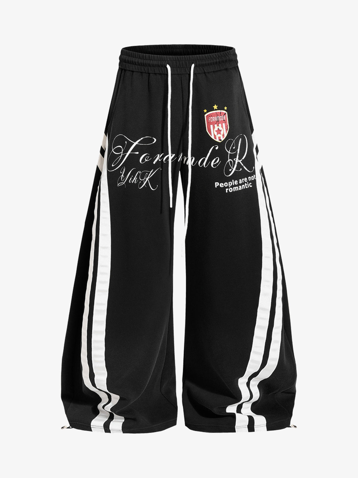 OREETA CREST SCRIPT STRIPE SWEATPANTS; Black; front view