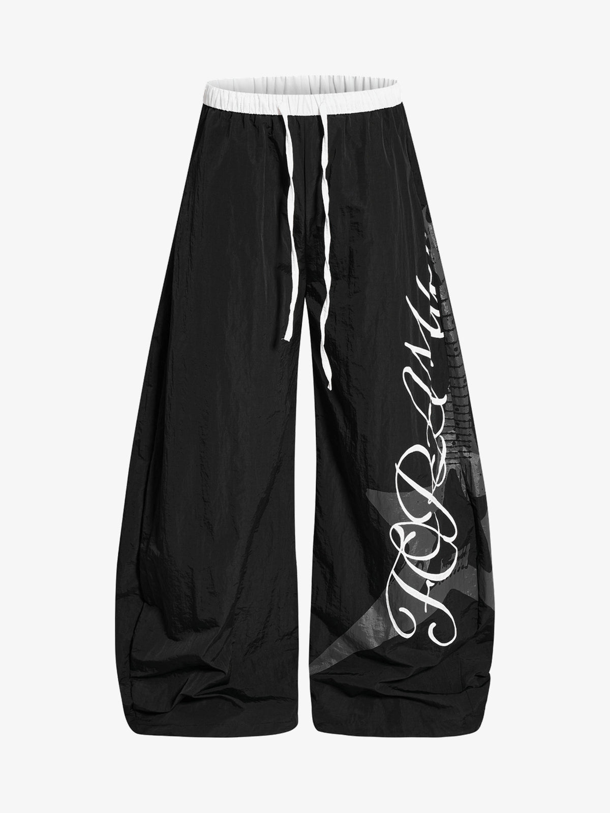OREETA SCRIPT STRIPE TRACK PANTS; Black; front view