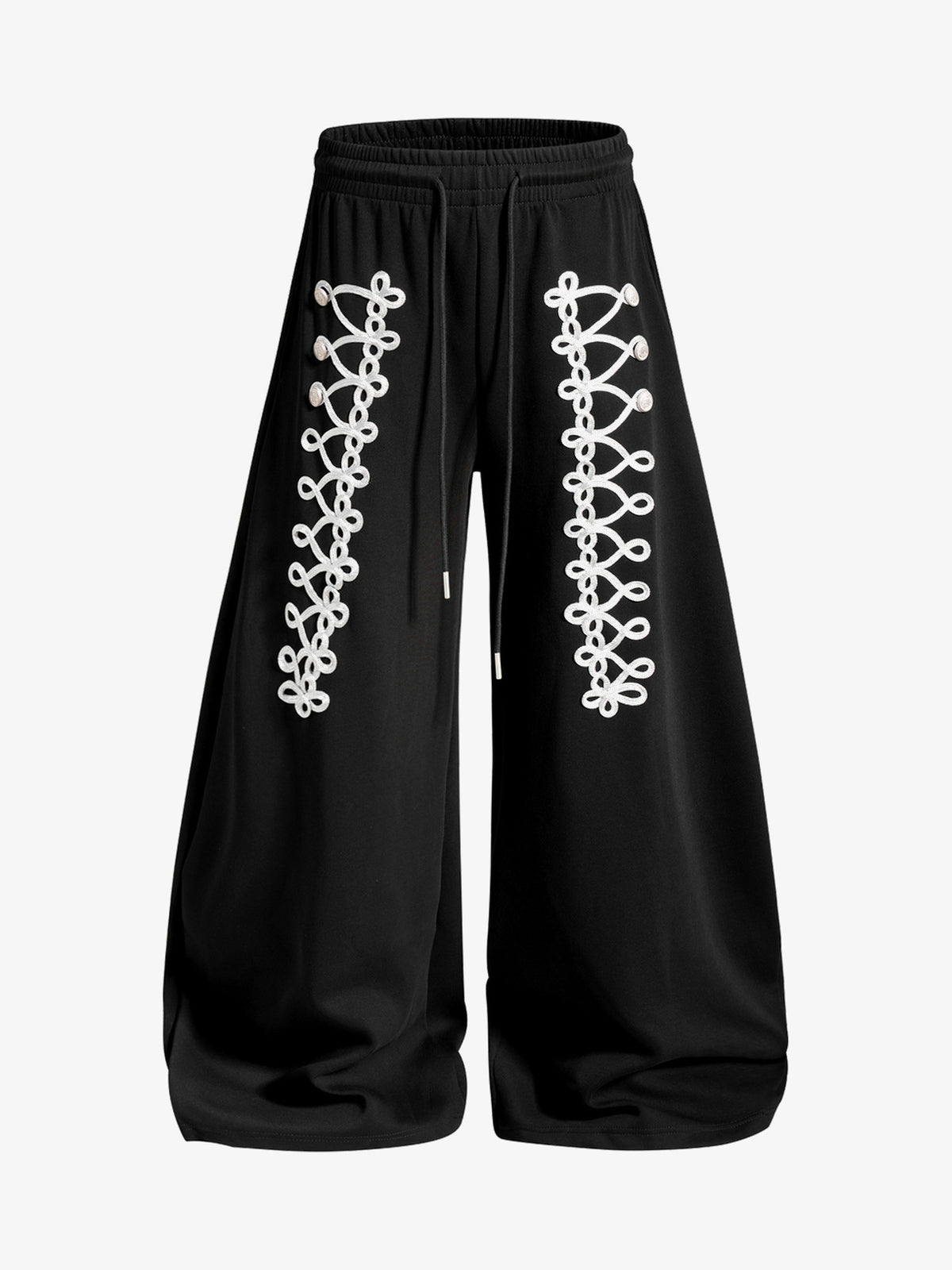OREETA BRAIDED LOOP SWEATPANTS; Black; front view
