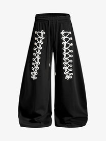 OREETA BRAIDED LOOP SWEATPANTS; Black; front view