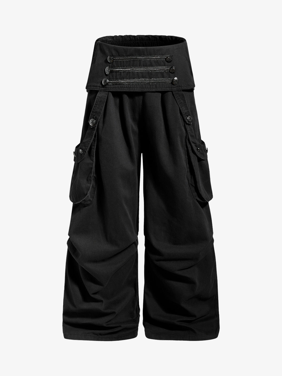 OREETA BRAIDED WAIST CARGO PANTS; Black; front view