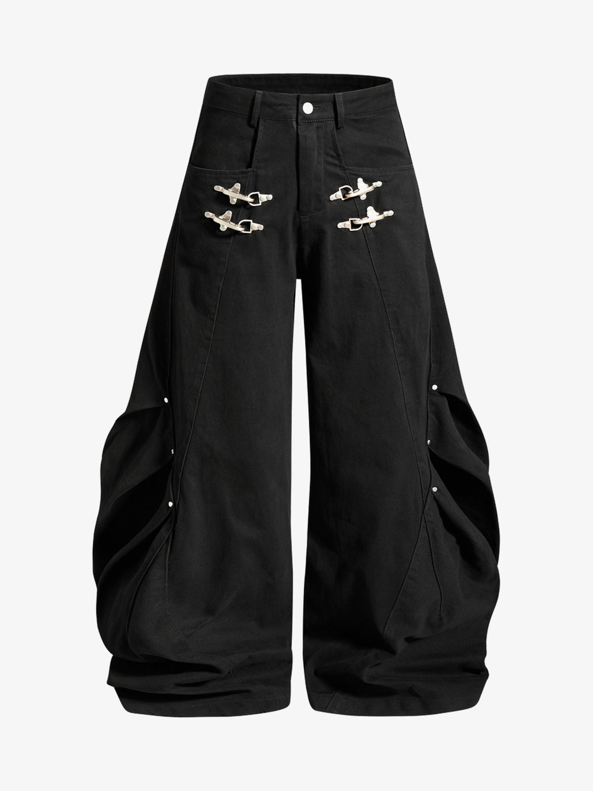 OREETA GOTHIC BUCKLE WIDE LEG PANTS; Black; front view