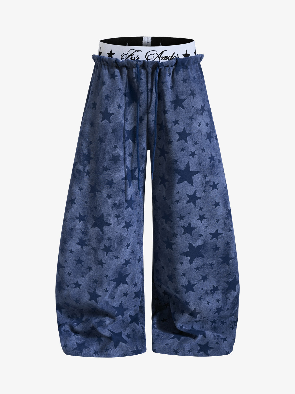OREETA STAR SCRIPT WIDE LEG PANTS; Blue; front view